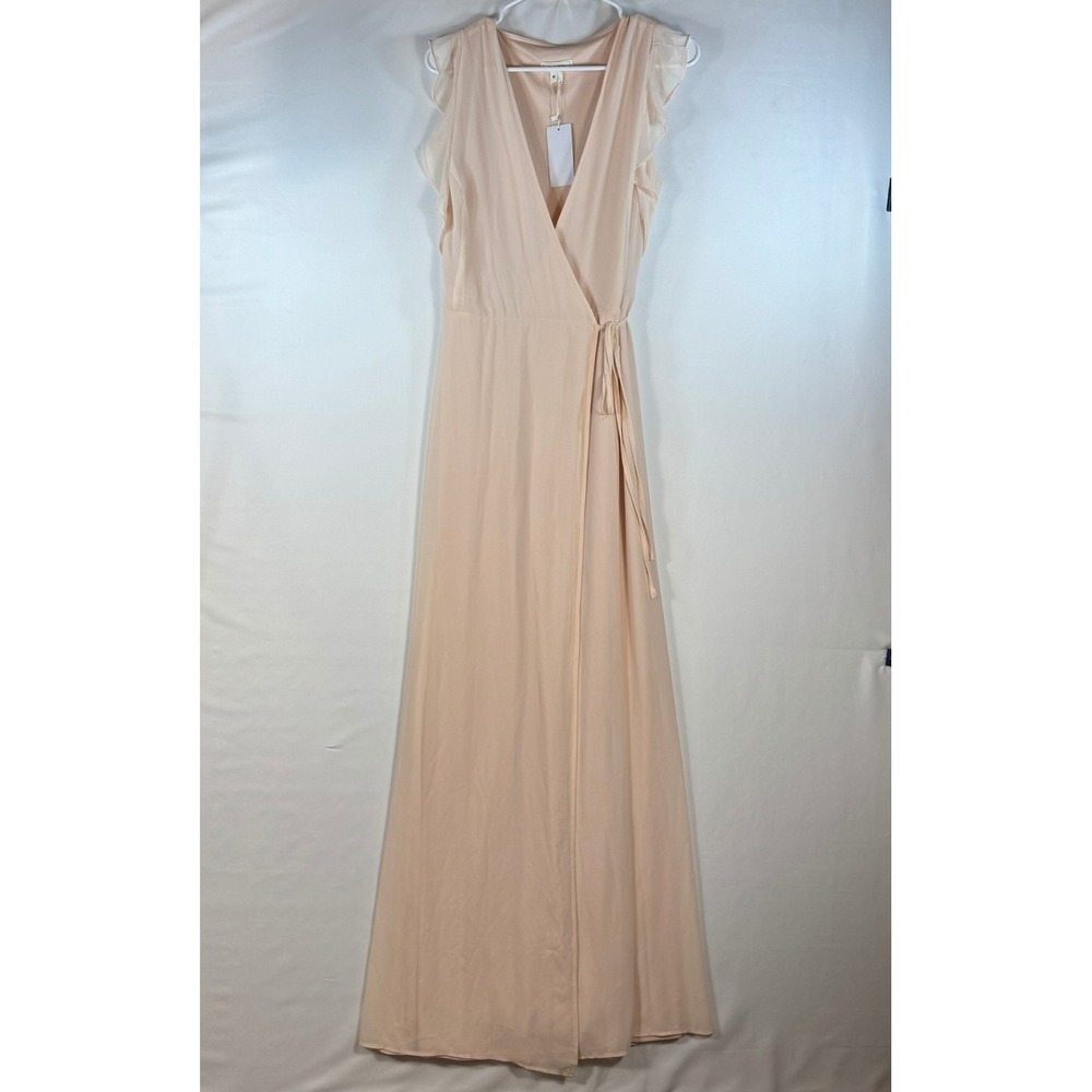 Soieblu Peach Chiffon Ruffle Wrap Maxi Dress Sleeveless V-Neck Formal Gown NWT M